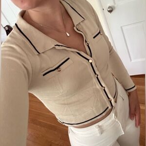 Pomelo Cream Button-Down Shirt with Black Trim